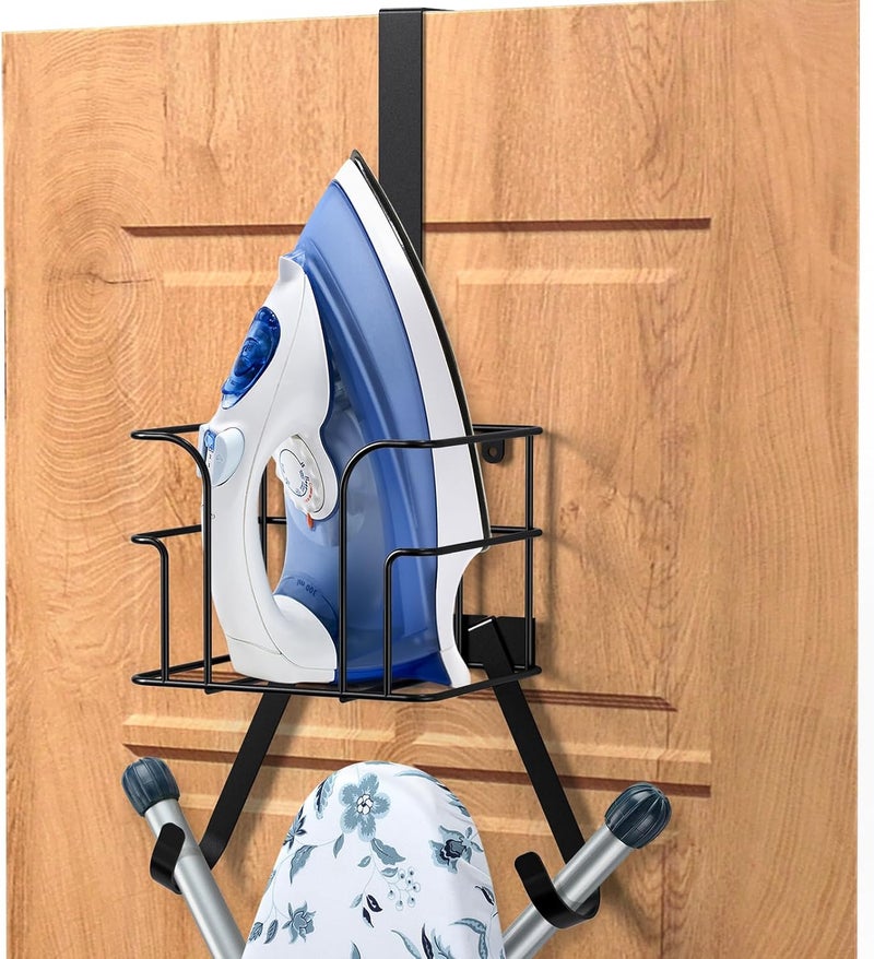 ORLESS Over The Door/Wall Mount Ironing Board Hanger, Laundry Room Iron and Ironing Board Caddy Storage Holder, Black - Image 2